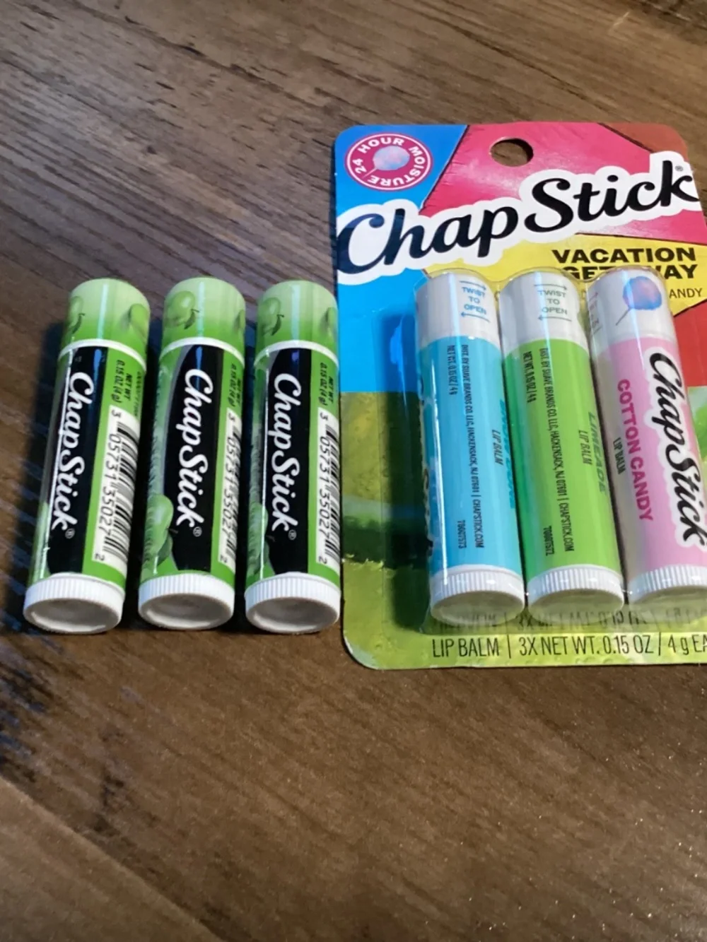 ChapStick Vacation Getaway Pack Lip Balm and 3 Green Apple Lip Balm Bundle NEW